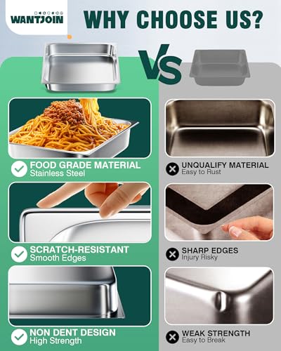 Stainless Steel Steam Table Hotel Pans Set 1 (6" Deep / 1/2 Size Thickened)