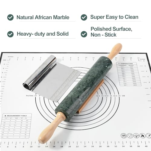 Indian Natural Marble Rolling Pin (Indian Green Marble with Pastry Mat)