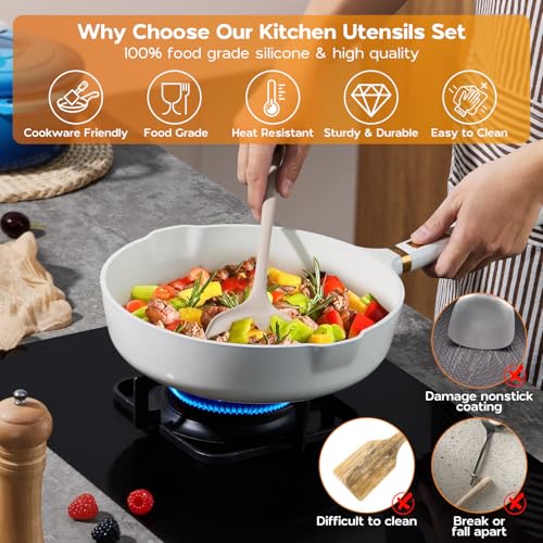 Kitchen Utensils Set (2 Mixed Color (Khaki/ White))