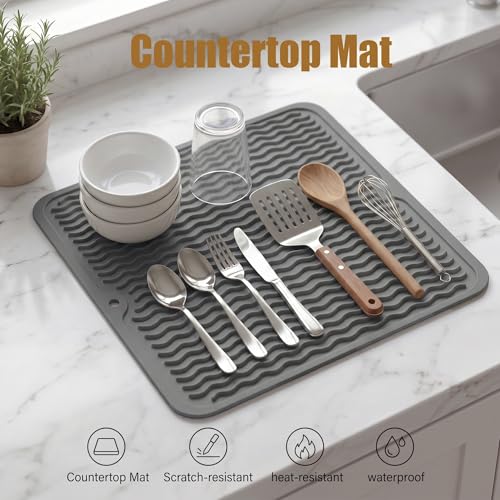 Silicone Dish Drying Mat for Multiple Usage (Gray / 12"L x 12"W)