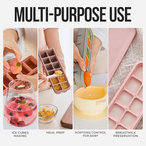 1 oz 6 Sections Silicone Ice Cube Freezer Tray with Lid (1oz/6ct â 1 Pack / Beige)