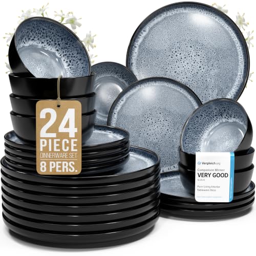 24 Piece Stoneware Dinnerware Set for 8 (Dark / Smoke Blue / Set for 8 (24pcs))