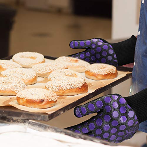 Heat Resistant Oven Glove (Black/Purple / Regular Cuff)