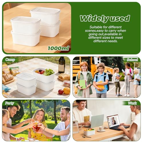 50 Pack 35oz Disposable Meal Prep Containers with Lids & Forks (35oz 50 Count / White Kraft Paper)