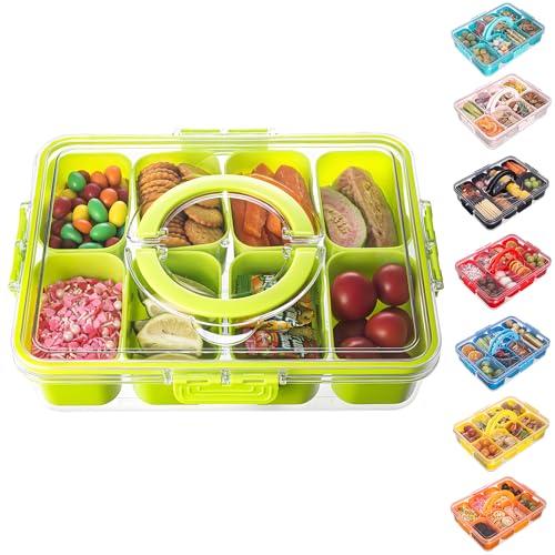 Divided Serving Tray with Lid and Handle (Green-1 Pack)
