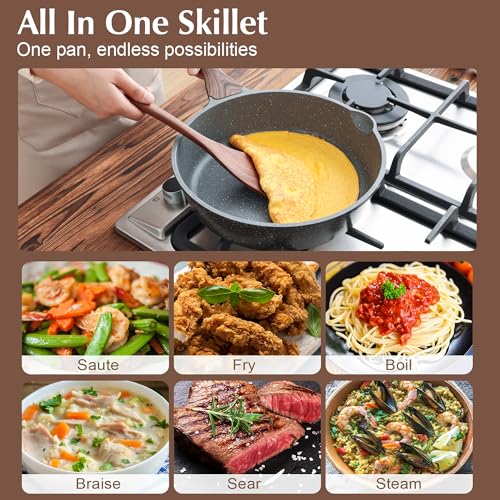 16Pcs Pots and Pans Set Non Stick (Gray)