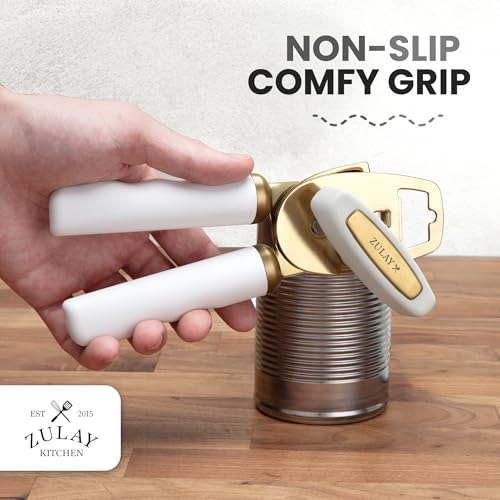 Manual Can Opener Heavy Duty Patented Stainless Steel (Alabaster Gold / Comfy Grip)
