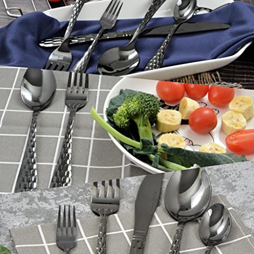 Hammered Silverware Set for 4 (Black)