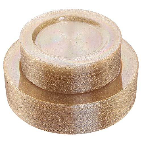 102 Pcs Gold Glitter Plastic Plates (102 Pieces / Gold Glitter)