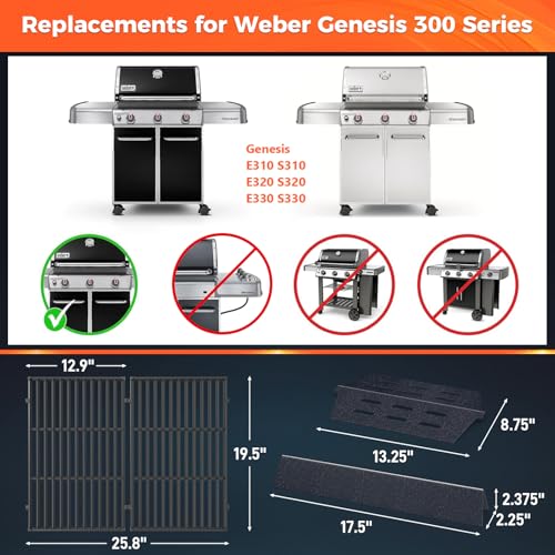 Grill Parts for Weber Genesis 300 Genesis E310 Grills with Front Control (L1 7524+7621+7622)