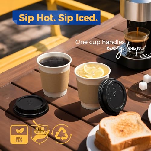 500 Pack 10 oz Disposable Coffee Cups with Lids (10 oz)
