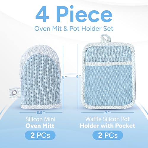 BBQ Gloves & Potholders Set (03: Oven Mitts - Cornflower / Oven Mitt Set - 4 Pack)