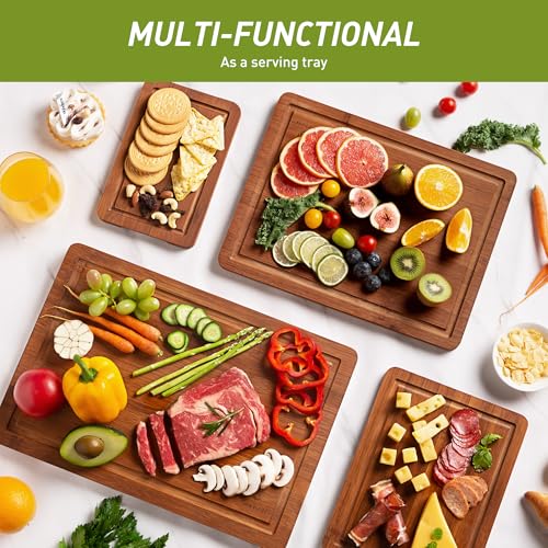 Bamboo Cutting Board Set Non Slip Feet Over Sink Father Day Dad Parents Papa Stepdad Pappy Poppy Pawpaw Who Want Nothing Everything Future Groom Bride Law Christmas Xmas (4-Piece / Brown)