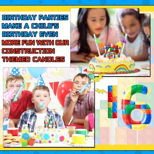 7 Pcs Building Block Themed Birthday Candles Set Building Blocks Number 6 Candle Cake Topper for Building Block Party Decoration Supplies (7 Count)