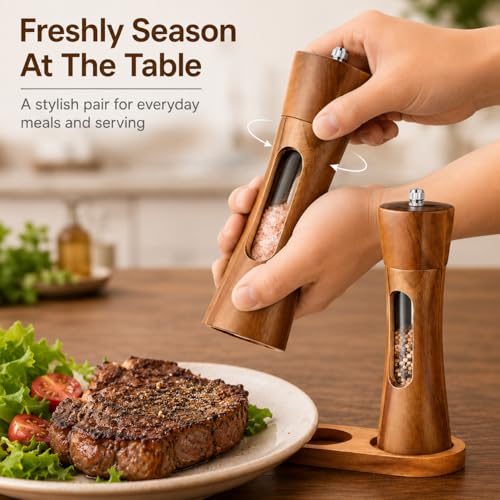 2 Pcs Wooden Salt and Pepper Grinder Set