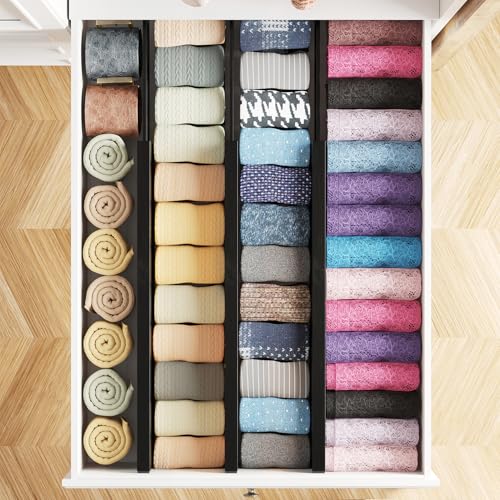 Bamboo Dresser Drawer Dividers 6 Pack (4.65''H, 17''-22''L / BLACK)