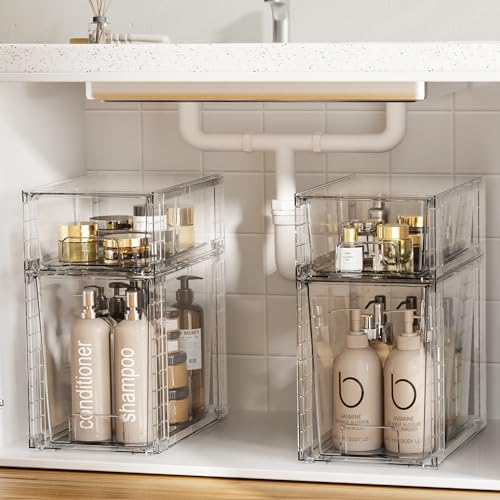 2 Pack Clear Stackable Storage Drawers (2Pack 9.7"H)