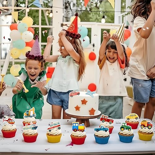 48Pcs Edible Transportation Cupcake Toppers Edible Cute Airplane Train Vehicle Boat Tractor Cupcake Picks for Transportation Theme Baby Shower Kids Birthday Party Decorations (Transportation)