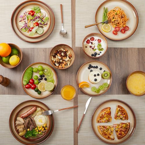 Stoneware Dinnerware Sets for 4 (Brown Yellow / Set (12pcs))