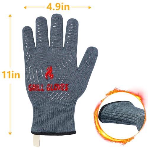 BBQ Gloves Oven Gloves 1472℉ Extreme Heat Resistant (Gray / One Size Fits Most(Regular Cuff))