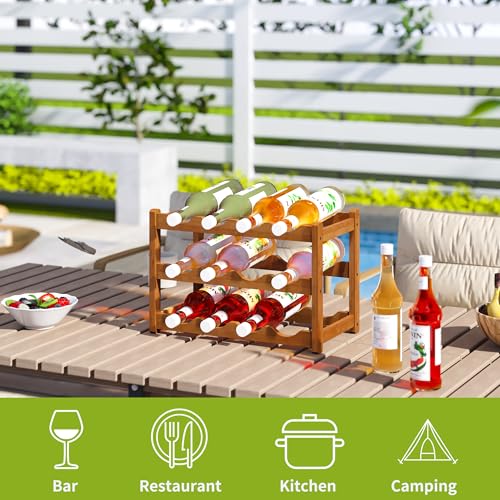 Bamboo Wine Rack Wine Storage Cabinet Shelf 12 Bottle Wine Racks Countertop Sturdy for Kitchen Dining Room Pantry (Brown / 3 Tier)