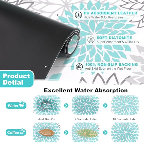 2Pcs Dish Drying Mat & Sink Splash Guard (Teal / 17" X 32" + 24" X 5.5")