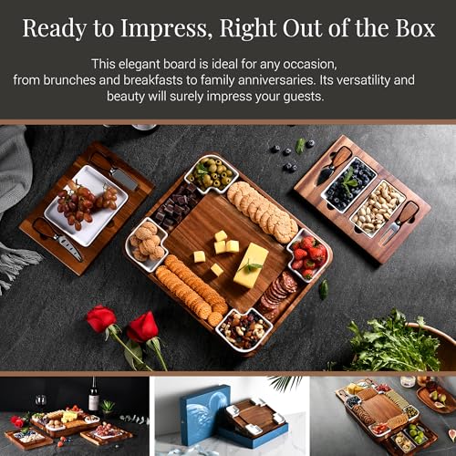 Personalized Charcuterie Board & Cheese Platter Set Large Acacia Wood with Custom Engraving (Expandable with Engraving 16"x 13")