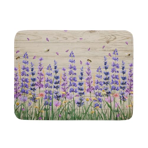 Lavender Floral Dish Drying Mat 18x24 inch Spring Summer Flower Decorative Fast Dry Dishes Drainer Mats Reversible Washable Dish Rack Pad (Lavender Floral / 18" x 24")