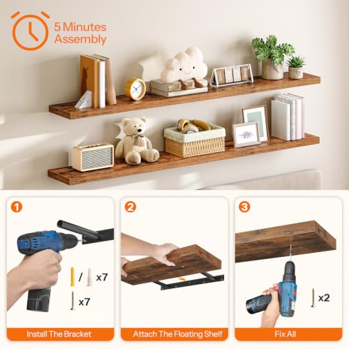 70.9" Floating Shelves for Wall (Rustic Brown / 70.9 Inches)
