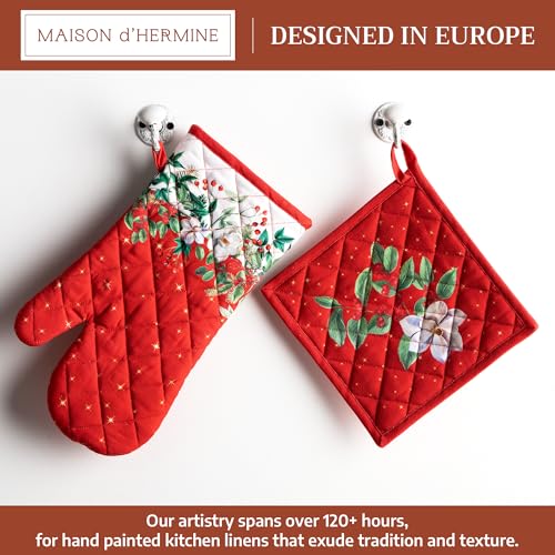 100% Cotton Oven Mitt & Pot Holder Set (107 - Noel / 7.5" x 13" & 8" x 8" (Oven Mitt & Pot Holder))