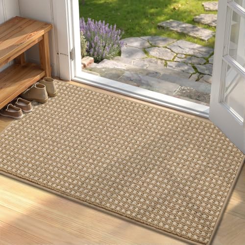 Waffle Door Mat Indoor Entrance (Beige Waffle / 32" x 20" (Rectangular))