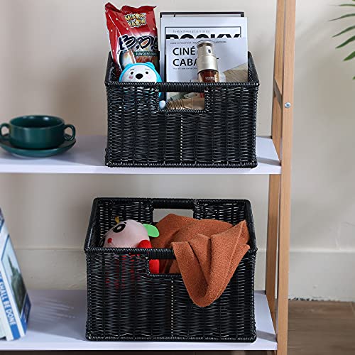 Wicker Storage Baskets for Organizing (13 x 13 x 7.5 inches / Black)