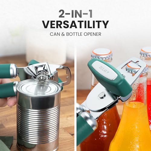 Manual Can Opener Heavy Duty Patented Stainless Steel (Pine Green / Comfy Grip)