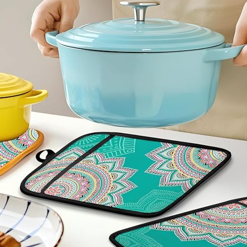 Turquoise Abstract Mandala Floral Pot Holders for Kitchen (Haodh-10)
