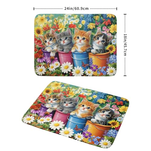 Lovely Cat Drying Mat for Kitchen Counter Colorful Flower Absorbent Coffee Bar Mat 18 X 24 (colorful Lovely Cat / 24" x 18")