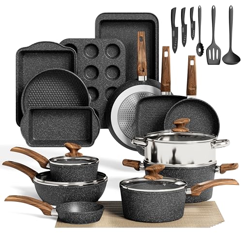 30 Piece Pots and Pans Set (Black / 30-piece)