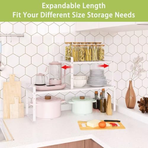 Expandable Cabinet Shelf Organizer Rack (7.87''D*13-20''W*8.27''H / White-1 Pack)