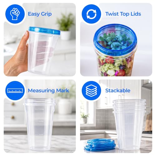 Freezer Storage Containers (12 PACK - 32 OZ - BLUE)
