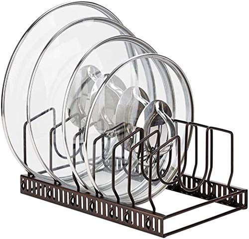 Pot Lids Organizer Rack for Cabinet and Countertop (Brown / Lid Organizer)