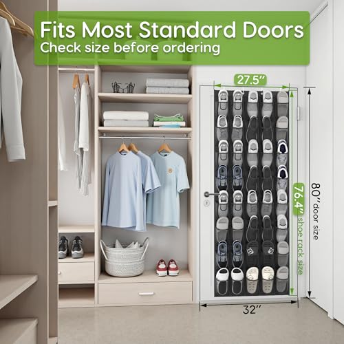 Over the Door Shoe Organizer with 40 Large Breathable Mesh Pockets (Black / 80 Pockets)