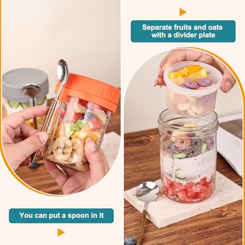 6 Pack Overnight Oats Containers with Lids and Spoons (6 Pack Oats Jar)