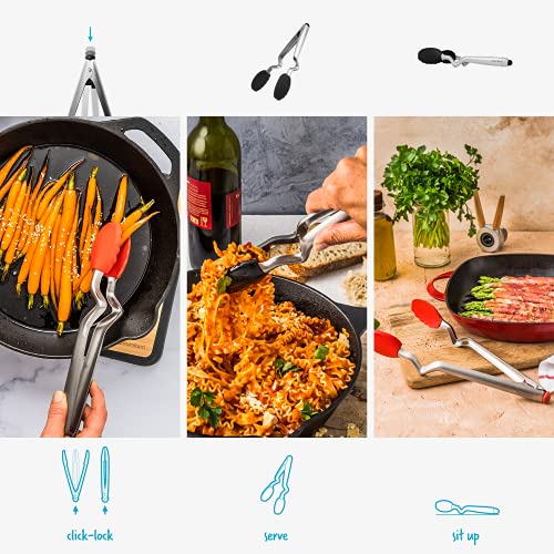 Clongs Grippy Silicone & Stainless Steel Kitchen Cooking Tongs with Click (Black / 12.4 inches)