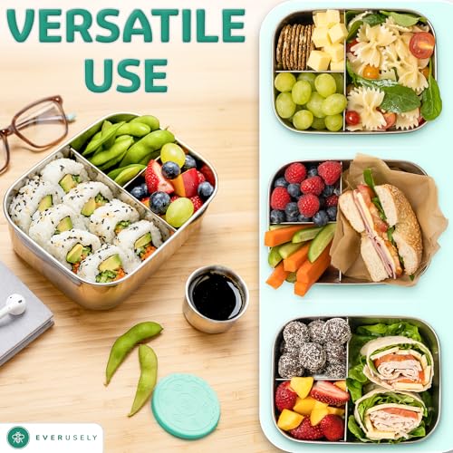 Stainless Steel Bento Box + Condiment Container (Green / 60oz / 1800ml)