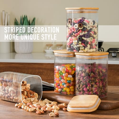 37oz 1.2Qt Square Glass Storage Containers with Lids 4 (37oz*4(Striped))