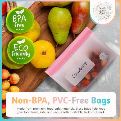Reusable Food Storage Bags (21 Pack of 4 Gallon, 6 Large, 7 Medium, 3 Small Bags, Plus 1 Rack (Multicolors))
