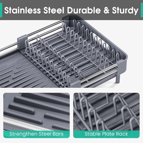 Expandable Dish Drying Rack for Kitchen Counter (Gray / Standard)