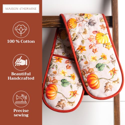 Double Oven Mitts 100% Cotton Double Oven Glove (096 - Potiron / 7" x 35" (Double Oven Mitt))