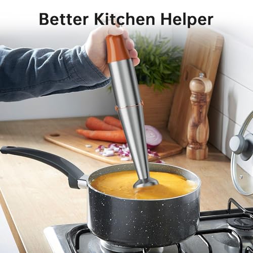 Immersion Blender Handheld Corded Hand Blenders Set 1100W (Orange Brown / 5 in 1)