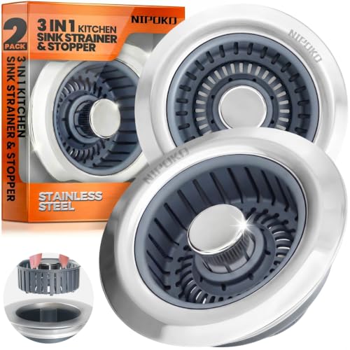 3 in 1 Kitchen Sink Drain Strainer Stopper Basket Pop Up Silver (2pack / Silver)