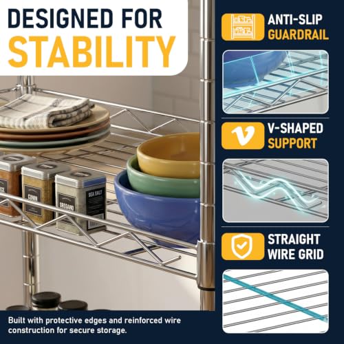 5 Tier Wire Shelf (Chrome / 22×12×48)